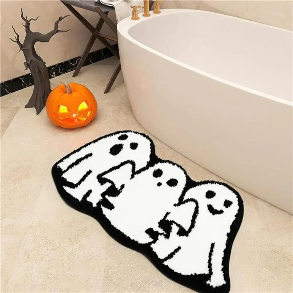 Halloween Ghost Bathroom Rug Non Slip Bath Mat Soft Absorbent Spooky Floor Carpe